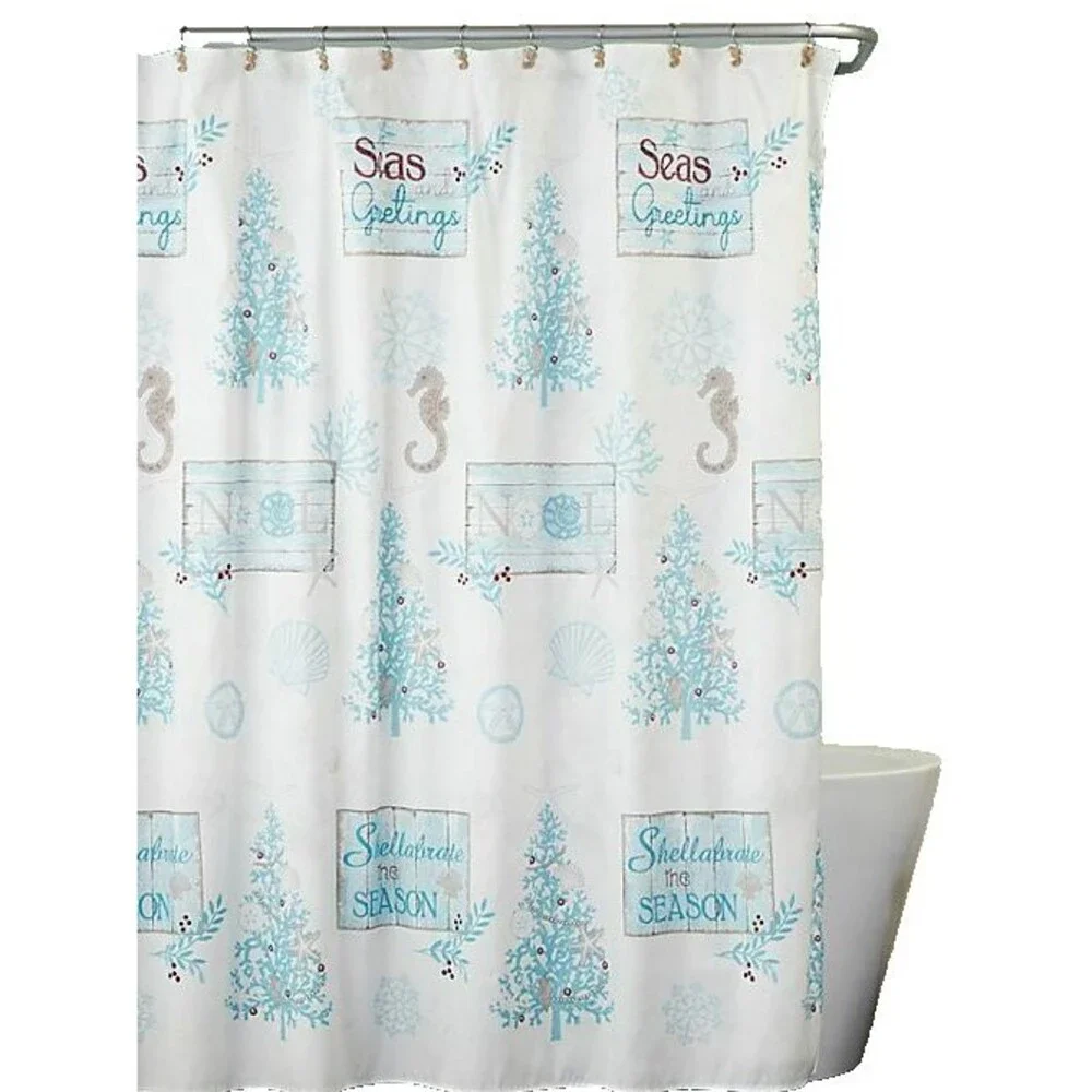 Christmas Seas and Greetings Shower Curtain Hooks Nautical 70x72